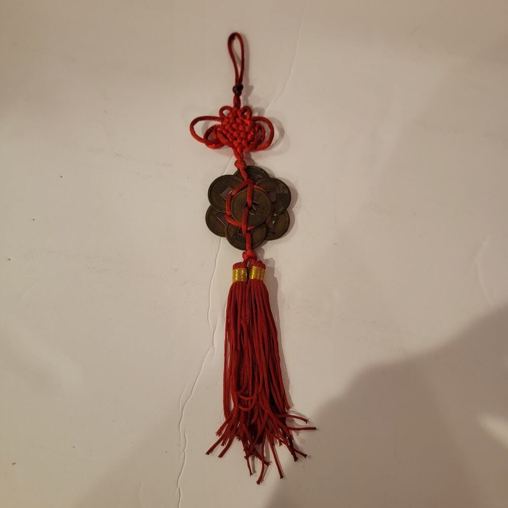 Unmarked Decorative Bell Adults Red Metal Nylon Asian Mystical Tassel Hanging